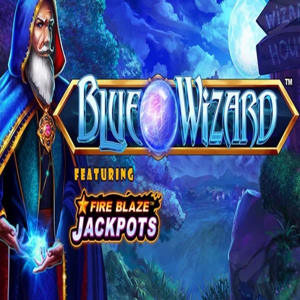 Blue Wizard Fire Blaze Jackpots slot visual from Rarestone Gaming available on goldenpanda-casino.org
