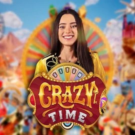 Crazy Time online game logo by Evolution on goldenpanda-casino.org