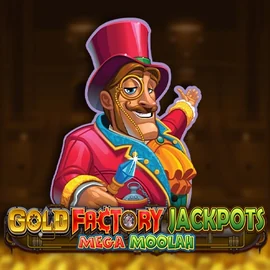 Gold Factory Jackpots Mega Moolah online game logo by Aurum Signature Studios on goldenpanda-casino.org